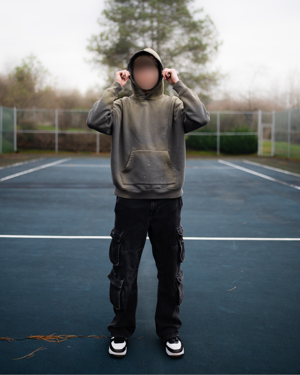 YND Vintage Washed Frayed Fleece Hoodie