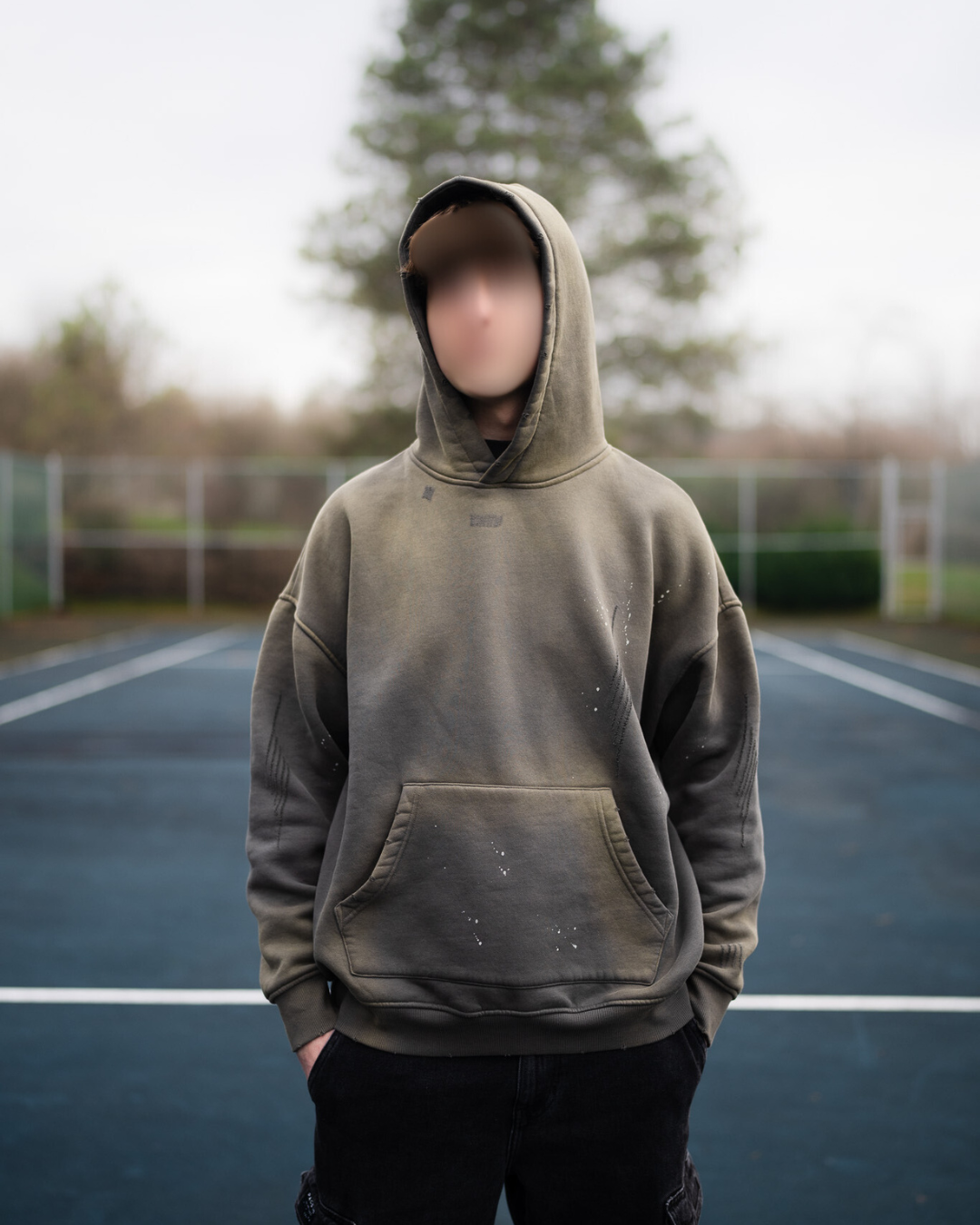 YND Vintage Washed Frayed Fleece Hoodie