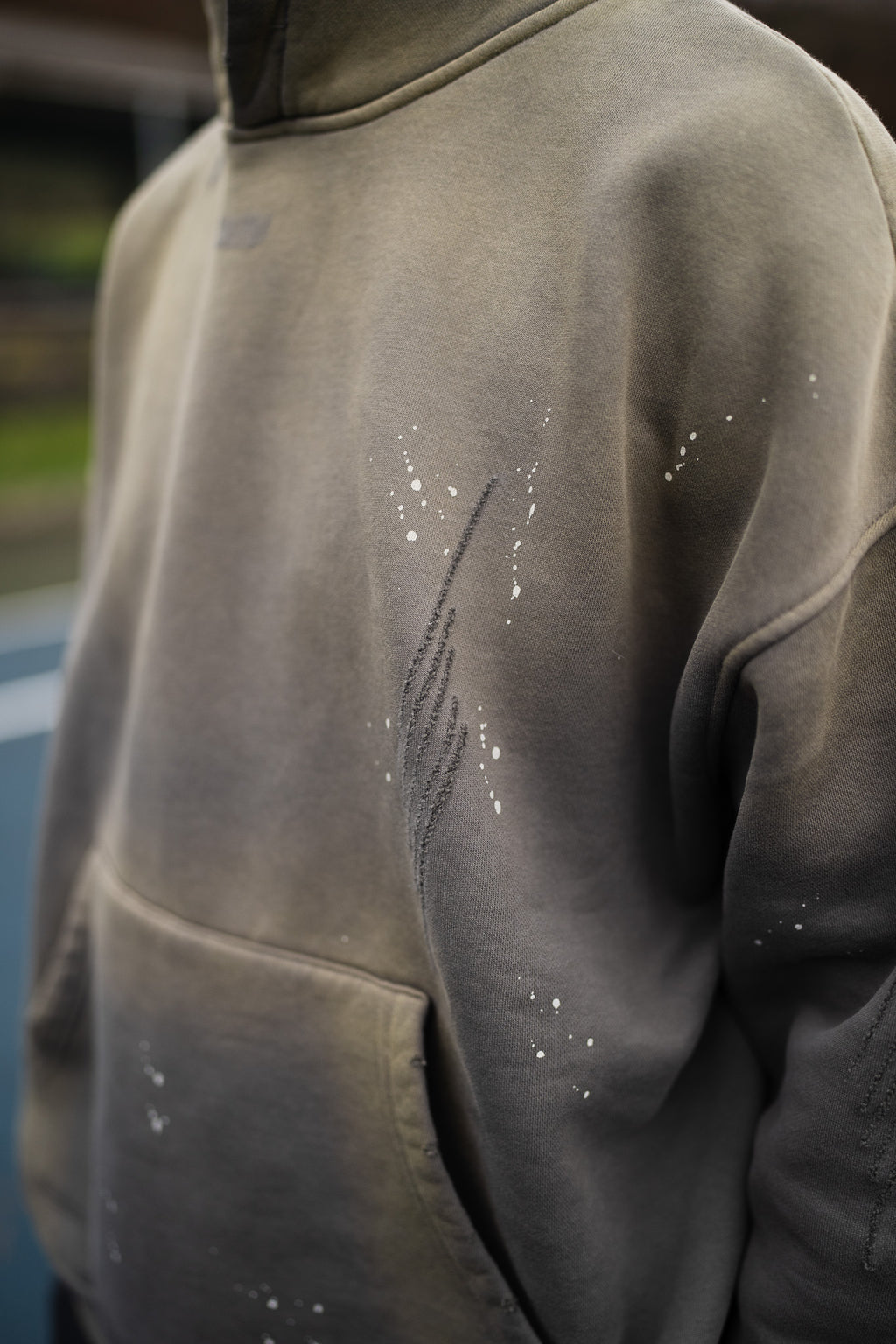 YND Vintage Washed Frayed Fleece Hoodie