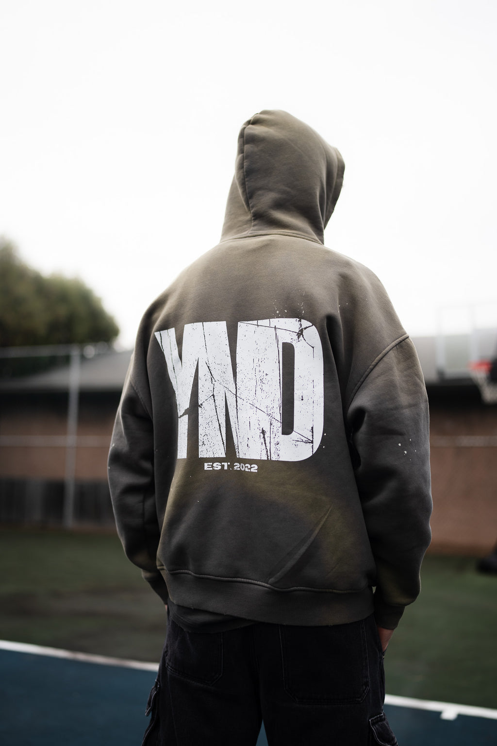 YND Vintage Washed Frayed Fleece Hoodie