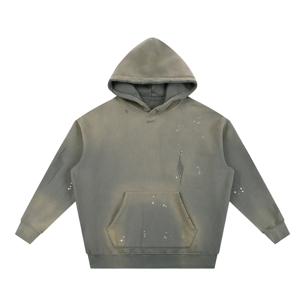 YND Vintage Washed Frayed Fleece Hoodie
